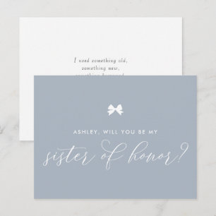 Dusty Blue Bow wirst du meine Ehrenministerin sein Postkarte