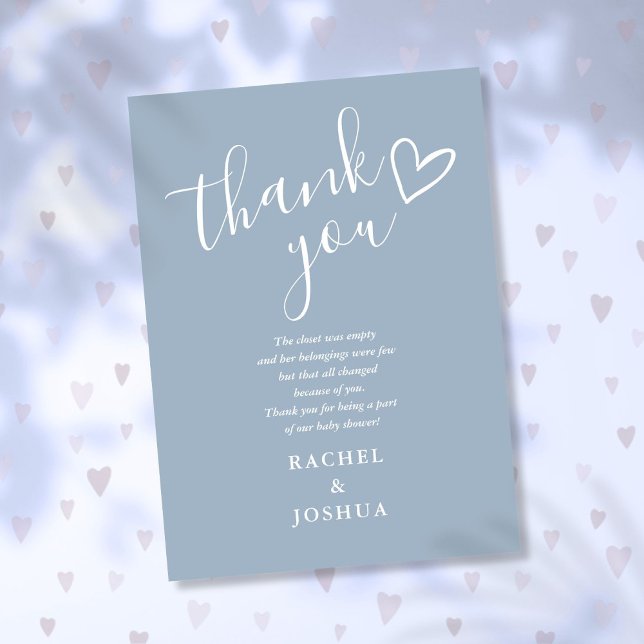 Dusty Blue Boy Baby Shooting Script Heart Poem Dankeskarte (Dusty Blue Boy Baby Shower Script Heart Poem Thank You Card)
