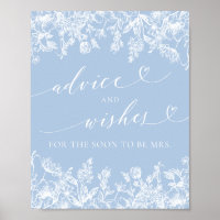 Dusty Blue Brautparty Advice and Wishings Sign