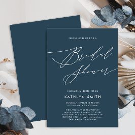 Dusty Blue Brautparty Elegantes Script Minimalisti Einladung