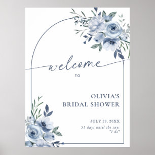 Dusty Blue Brautparty Floral Arch Poster