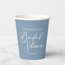 Dusty Blue Brautparty Personalisiert White Script Pappbecher