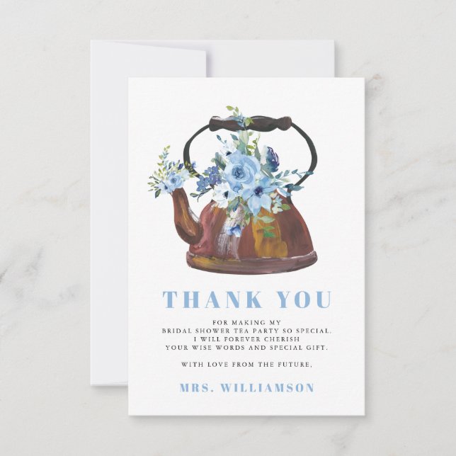 Dusty Blue Brautparty Tee Party Vielen Dank Dankeskarte (Vorderseite)