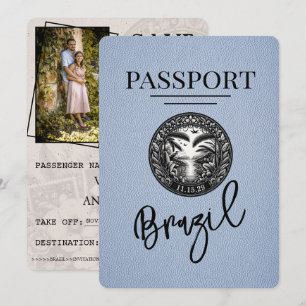 Dusty Blue Brazil Passport Save the Date