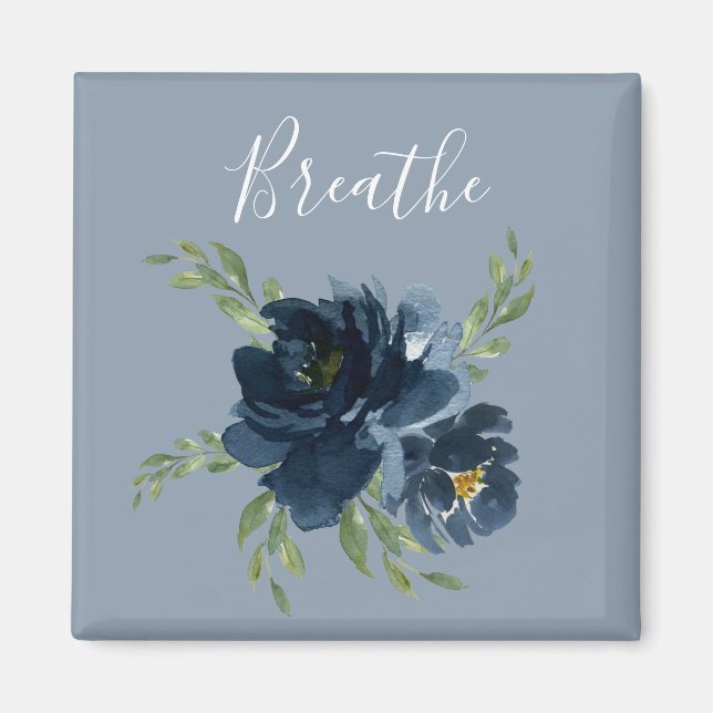 Dusty Blue Breathe Script Watercolor Elegant Magnet (Vorne)