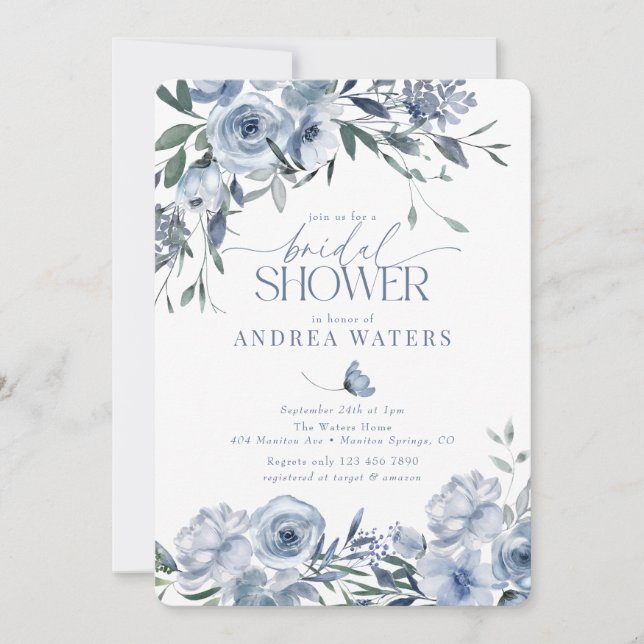 Dusty Blue Bridal Dusche Einladungen (Vorderseite)