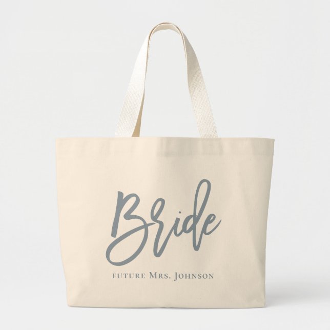 Dusty Blue Bride Script Jumbo Stoffbeutel (Vorne)
