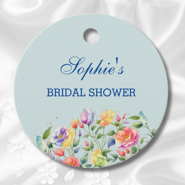 Dusty Blue Bright Rose Pink Floral Brautparty Geschenkanhänger (Von Creator hochgeladen)