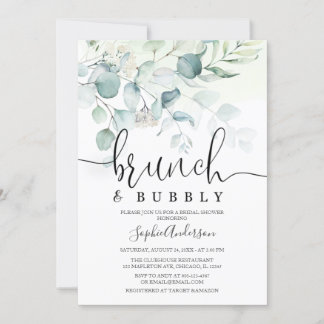 Dusty Blue Brunch & Bubbly Green Brautparty Einladung