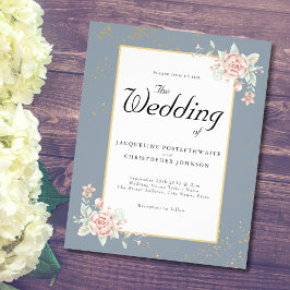 Dusty Blue Budget Hochzeit Einladung Pink Peony Flyer