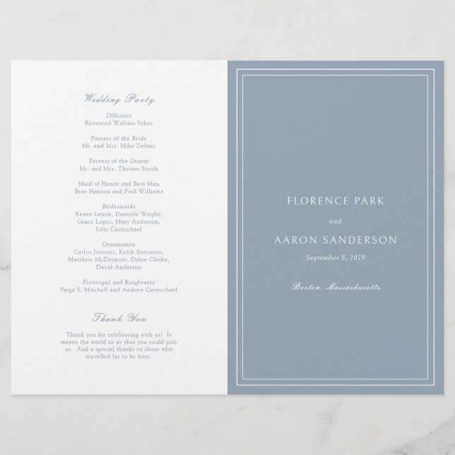 Dusty Blue Budget Katholic Wedding Program Flyer (Vorne)