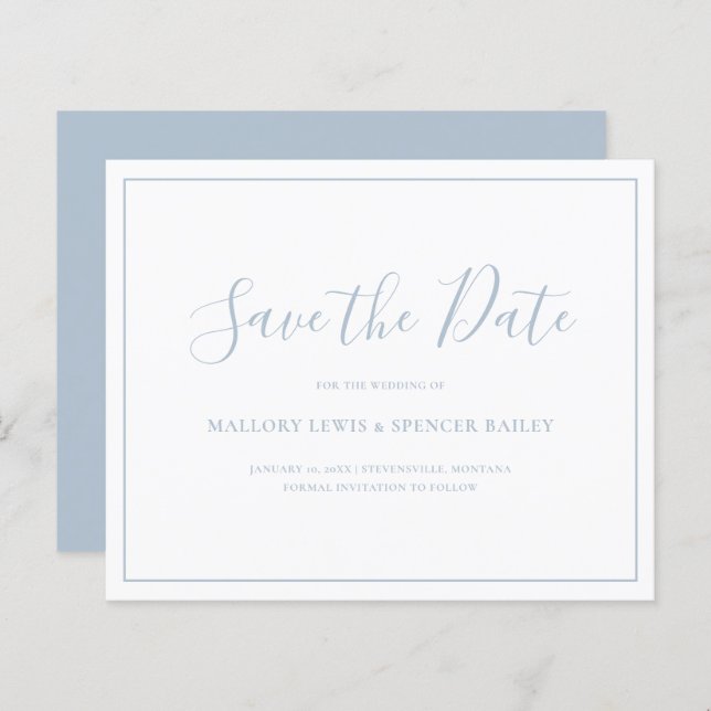 Dusty Blue Budget Wedding Save the Date (Vorne/Hinten)