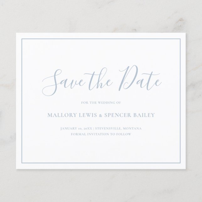 Dusty Blue Budget Wedding Save the Date Flyer (Vorne)