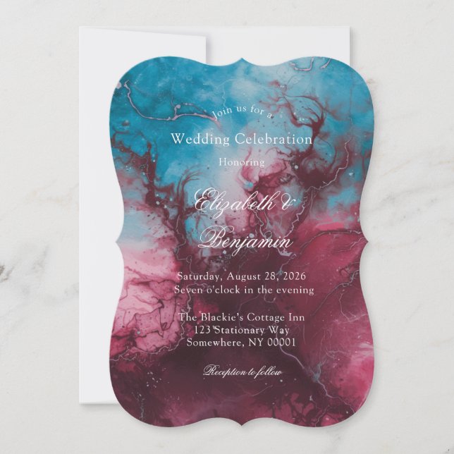 Dusty Blue Burgundy Alcohol Wedding Celebration Einladung (Vorderseite)