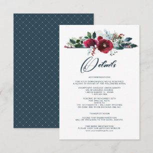 Dusty Blue Burgundy Bloom Wedding Details Cards Einladung