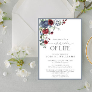 Dusty Blue Burgundy Blumenfeier Einladung