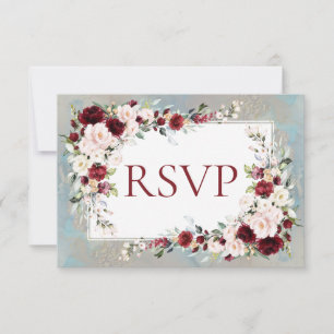 Dusty Blue Burgundy Blush Floral UAWG RSVP Karte