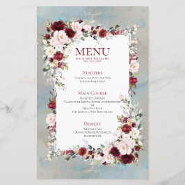 Dusty Blue Burgundy Blush Floral Wedding Menu