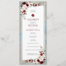 Dusty Blue Burgundy Blush Floral Wedding Program