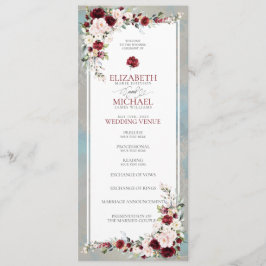 Dusty Blue Burgundy Blush Floral Wedding Program Programm