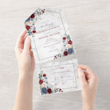 Dusty Blue Burgundy Blush Gold Floral Wedding