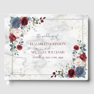 Dusty Blue Burgundy Blush Gold Floral Wedding Gästebuch