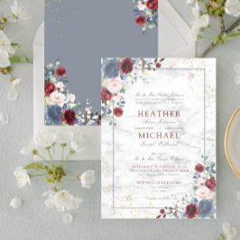 Dusty Blue Burgundy Blush Gold Floral Wedding Inv Einladung