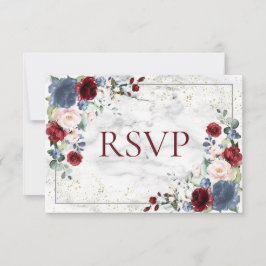 Dusty Blue Burgundy Blush Gold Wedding RSVP Karte