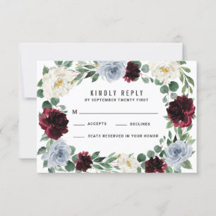 Dusty Blue Burgundy Cranberry Hochzeit im Herbst U RSVP Karte