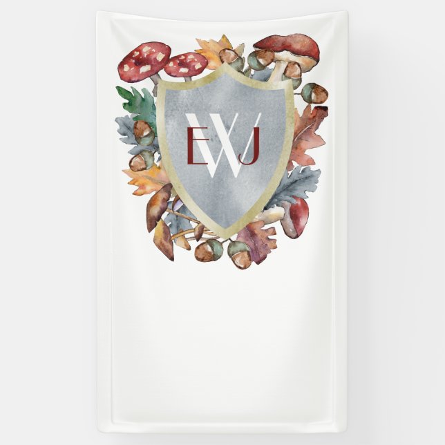 Dusty Blue Burgundy Fall Mushroom Wedding Banner (Vertikal)