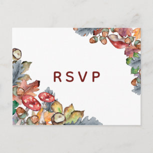Dusty Blue Burgundy Fall Mushroom Wedding RSVP Einladungspostkarte