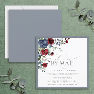 Dusty Blue Burgundy Floral Brautparty Mail Einladung