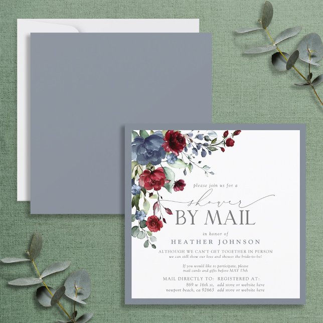 Dusty Blue Burgundy Floral Brautparty Mail Einladung (Von Creator hochgeladen)