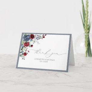 Dusty Blue Burgundy Red Floral Wedding Card Karte