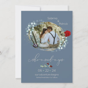 Dusty Blue Burgundy sagte Yes Foto Save The Date