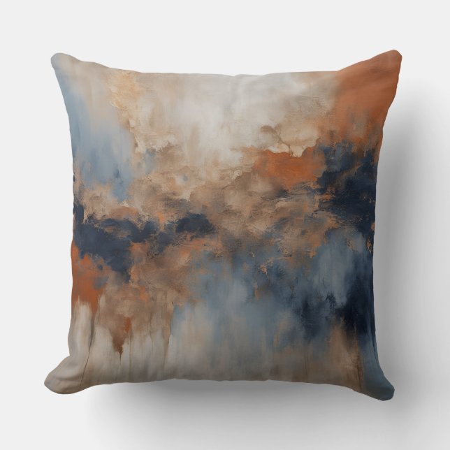 Dusty Blue Burnt Orange Marine Abstrakt Kissen (Vorderseite)