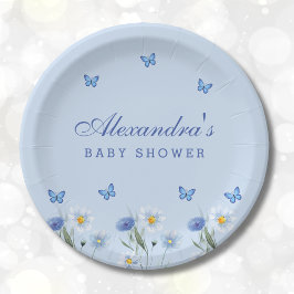 Dusty Blue Butterfly Boho Wildblume Babydusche Pappteller