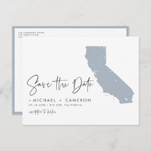 Dusty Blue California Map QR-Code Save the Date Ankündigungspostkarte