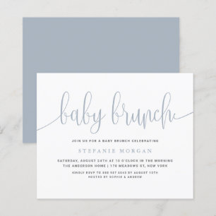 Dusty Blue Calligraphy Baby Brunch Einladung