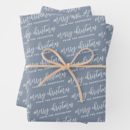 Dusty Blue Calligraphy Frohe Weihnachtsfamilie Geschenkpapier Set