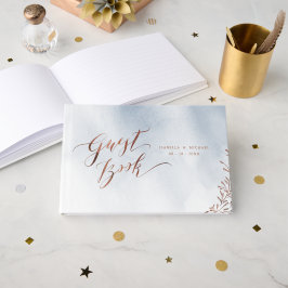 Dusty blue calligraphy rustic wedding guest book gästebuch