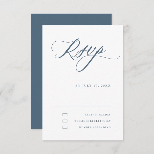 Dusty Blue Calligraphy Simple Minimalistisch Weddi RSVP Karte (Vorne/Hinten)