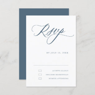Dusty Blue Calligraphy Simple Minimalistisch Weddi RSVP Karte