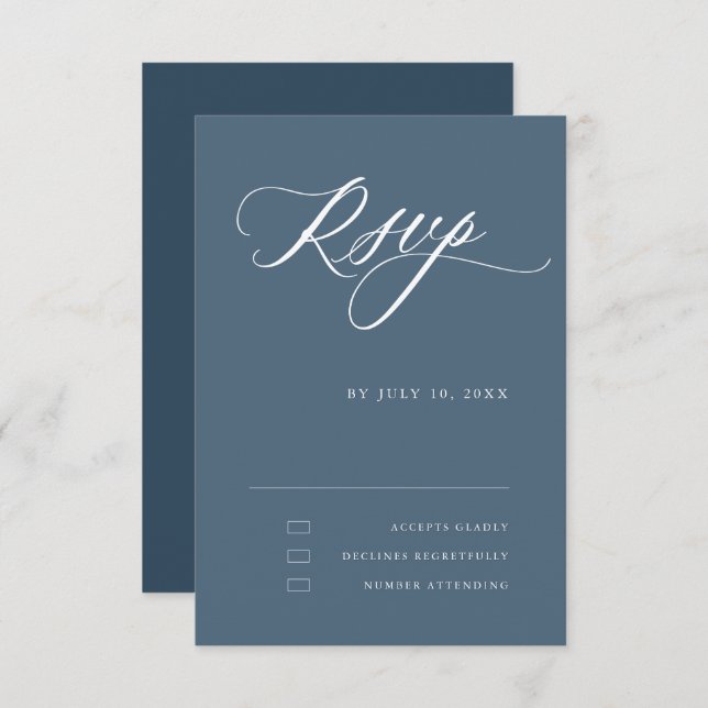 Dusty Blue Calligraphy Simple Minimalistisch Weddi RSVP Karte (Vorne/Hinten)