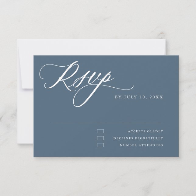 Dusty Blue Calligraphy Simple Minimalistisch Weddi RSVP Karte (Vorderseite)
