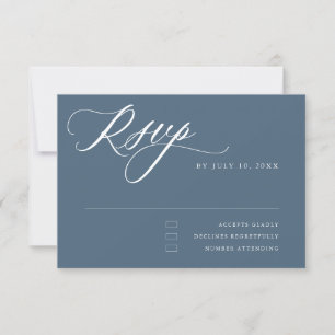Dusty Blue Calligraphy Simple Minimalistisch Weddi RSVP Karte
