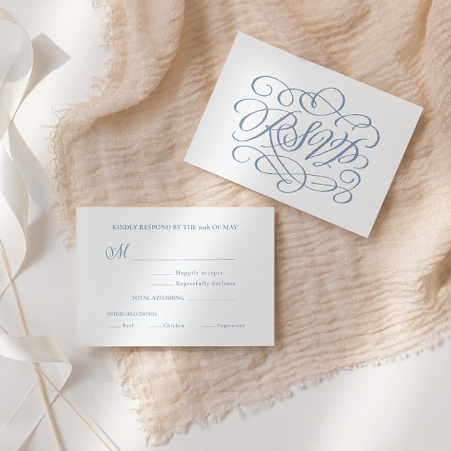 Dusty Blue Calligraphy Wedding Meals RSVP Card (Von Creator hochgeladen)