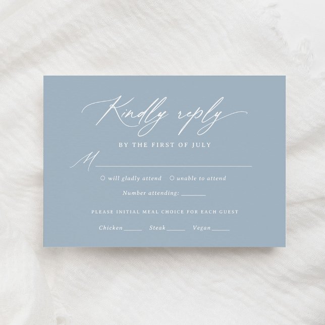 Dusty Blue Calligraphy Wedding Menu RSVP Card (Von Creator hochgeladen)