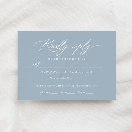 Dusty Blue Calligraphy Wedding Menu RSVP Card Karte