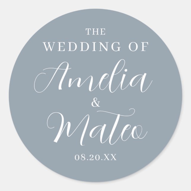 Dusty Blue Calligraphy Wedding Umschlag Aufkleber (Vorderseite)